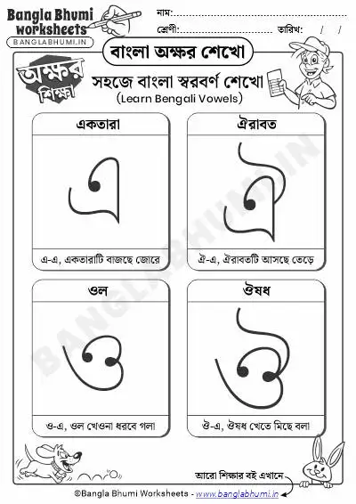 Bengali Vowels Learning Worksheet PDF