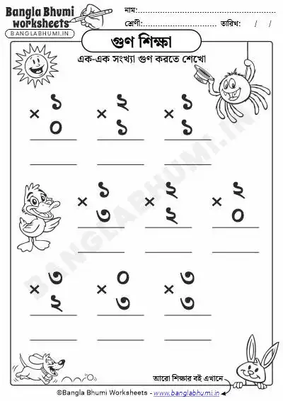 Single Digit Multiplication Bengali Worksheet